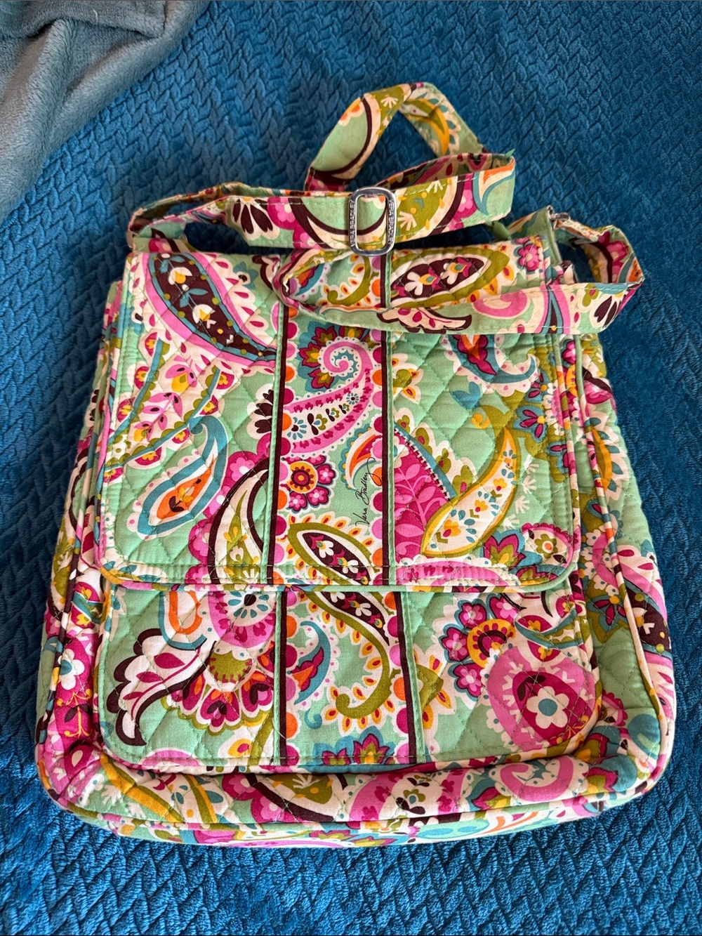 Vera Bradley Quilted Paisley Crossbody in Mint & Pink
